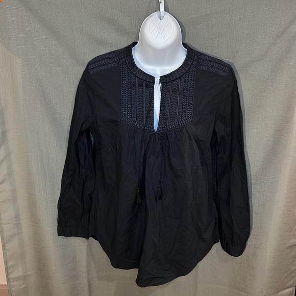 J Crew Embroidered Bib Peasant Top in Black, size 4 - Picture 2 of 11